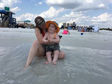 Momma and Charlie at the beach